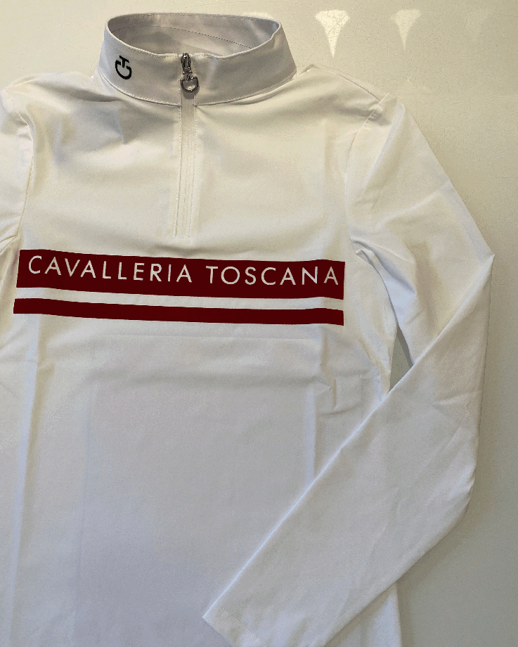 Cavalleria Toscana Flocked Stripe CT Logo L/S Jersey Zip Comp. JR White