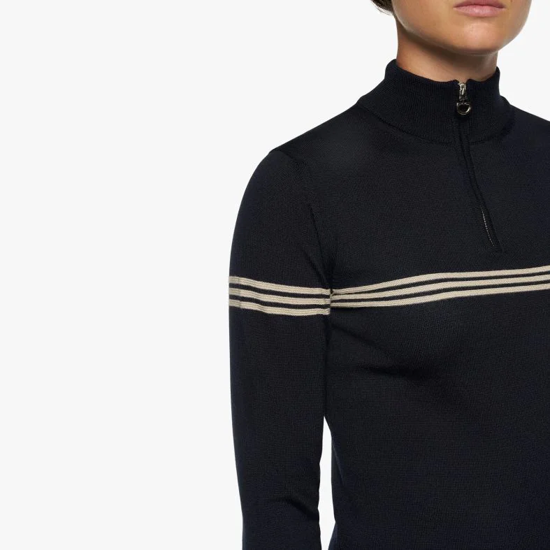 Cavalleria Toscana Merinos Blend Half Zip Turtleneck Striped Knit Sweater Navy