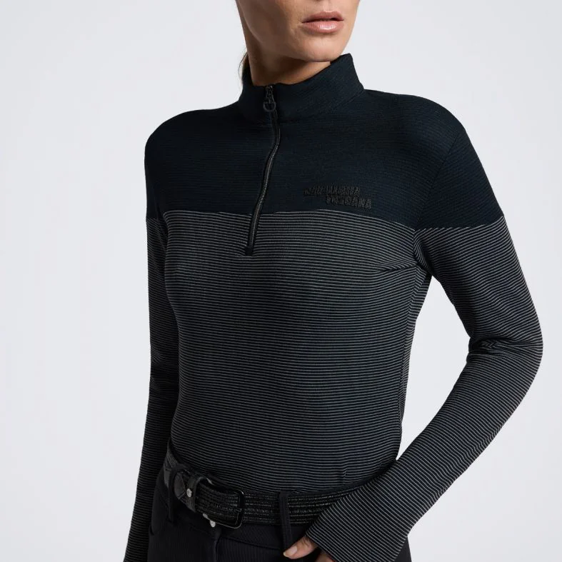 Cavalleria Toscana L/S Tech Wool Striped Half Zip Black