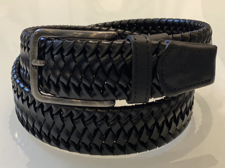 Cavalleria Toscana Elastic Leather Belt w. Rayon Stripes Sort