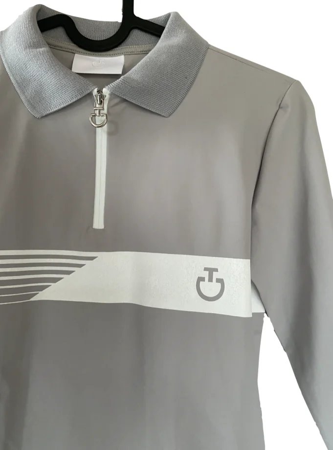 Cavalleria Toscana Racing Stripe Print L/S Jersey Training Polo Grå